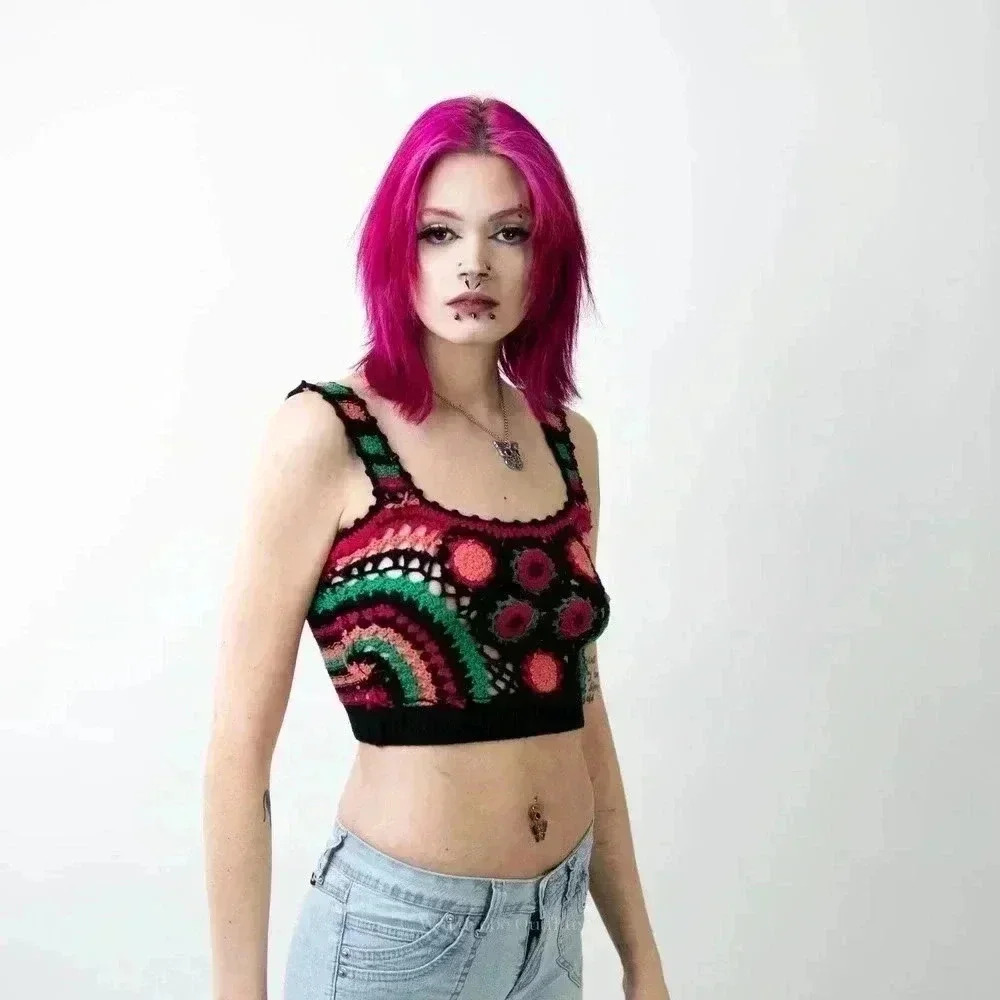 Handmade Crochet Knit Crop Top - S/M - Picture 4 of 5
